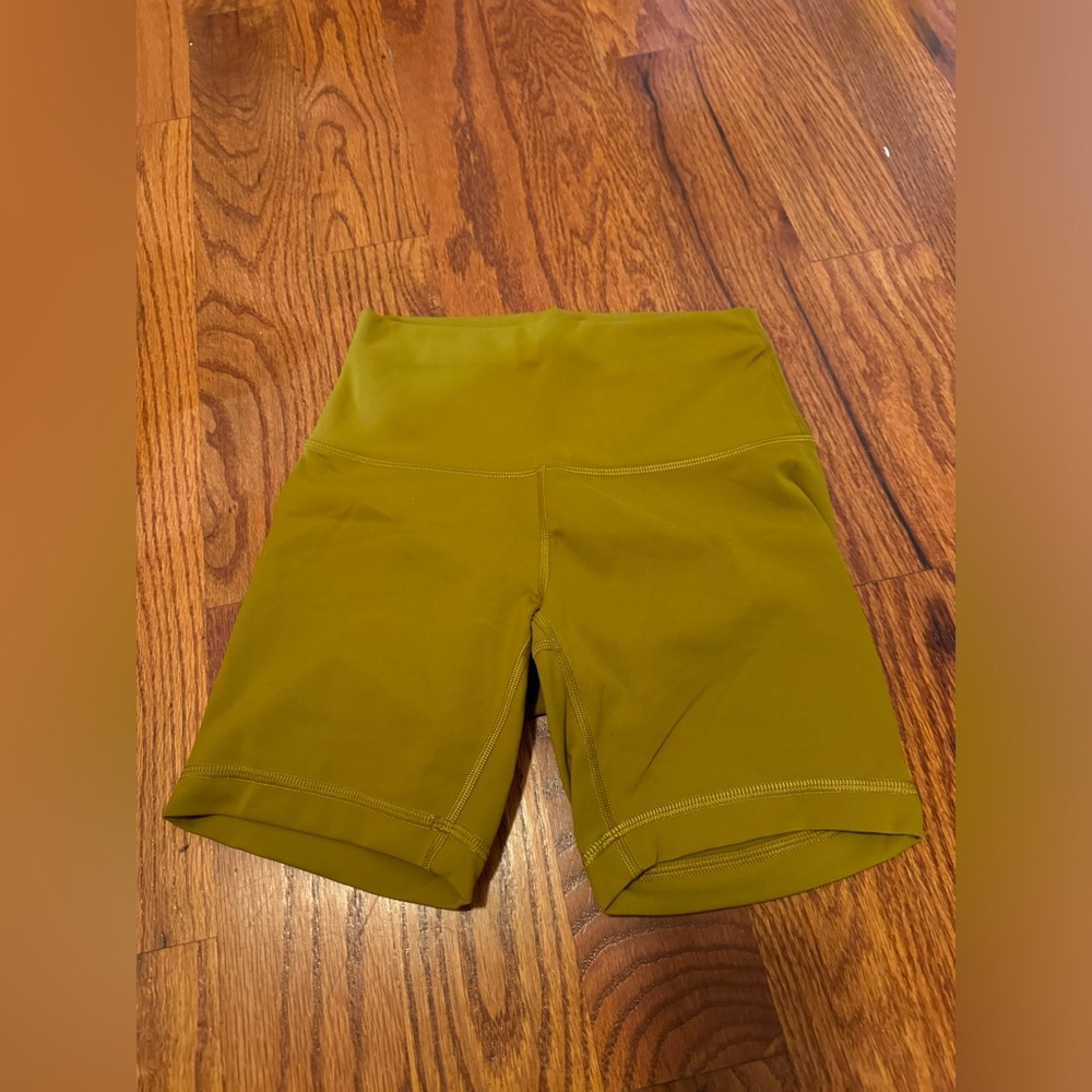 lululemon Bike Shorts in mustard yellow, 6 inch inseam